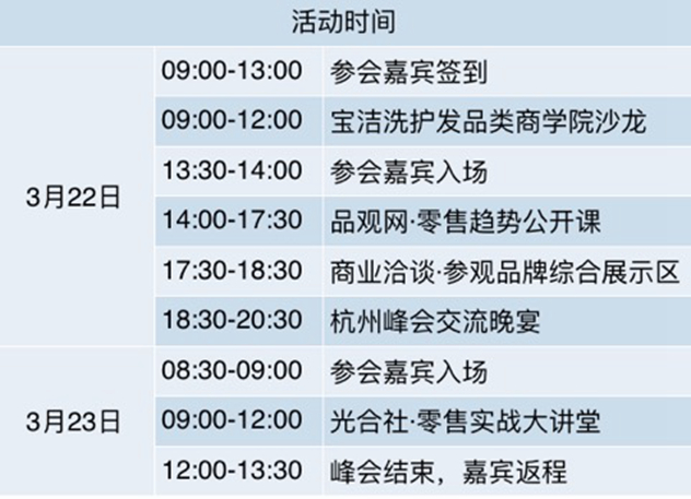 中国化妆品零售峰会（杭州站）活动流程