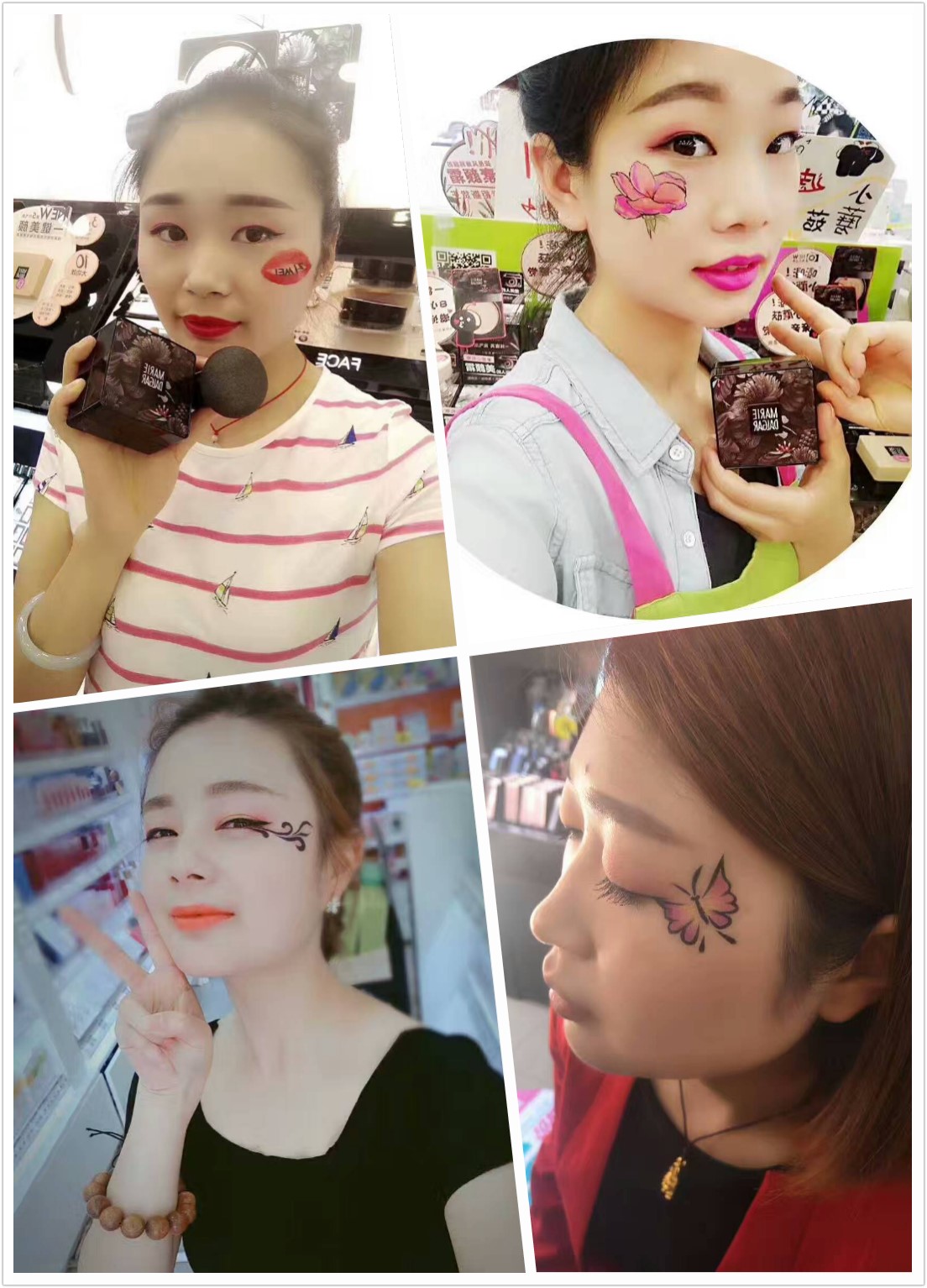 阿幸彩妆配合玛丽黛佳品牌方活动，彩妆师在脸上画出精美的图案